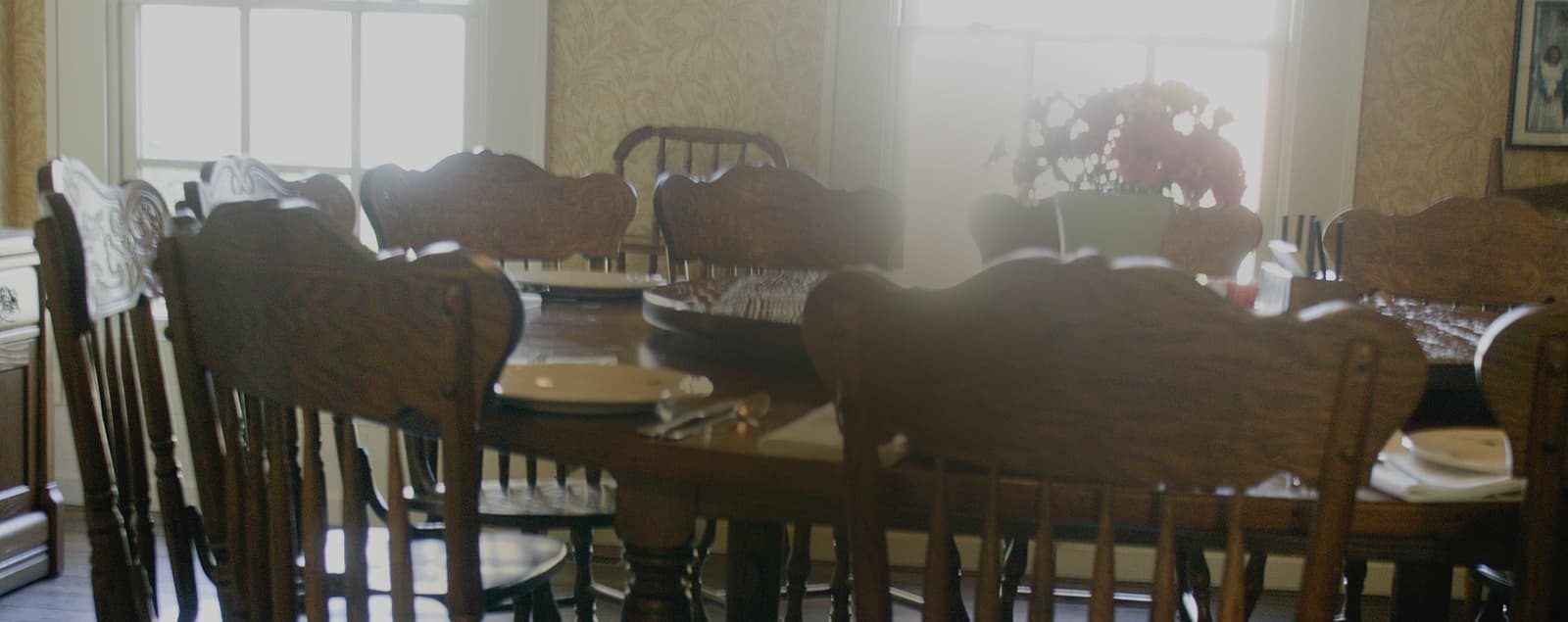 the dining set up at Miss Mary Bobo's Restaurant featuring wooden table and chairs