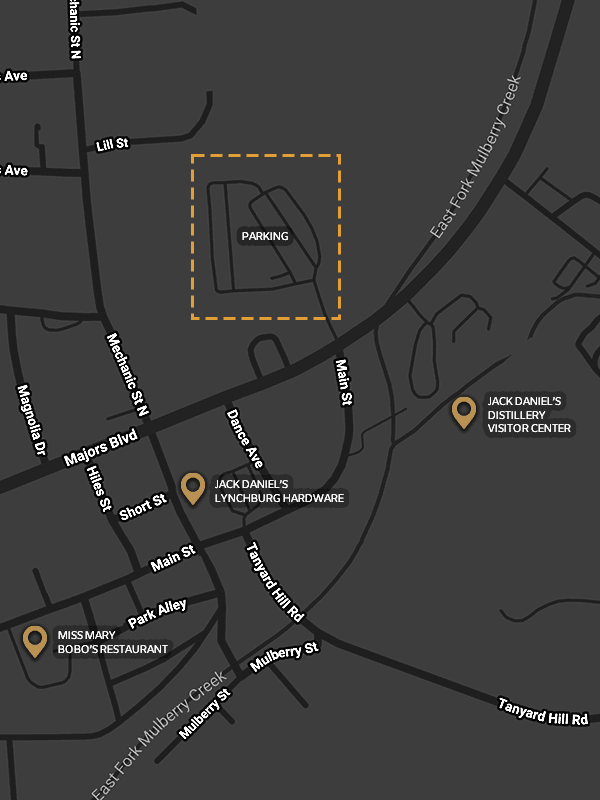 Map showing Lynchburg area around Miss Mary Bobo's Restaurant