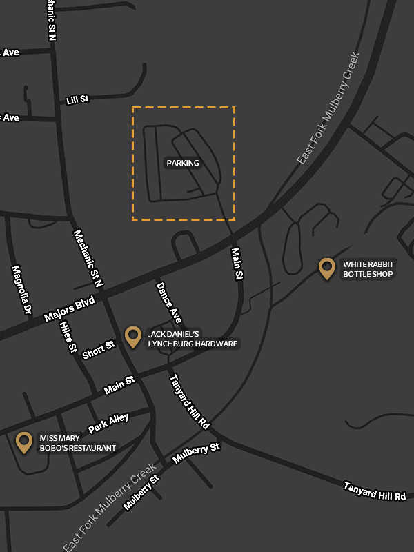 Map of Lynchburg area around the White Rabbit Bottle Shop